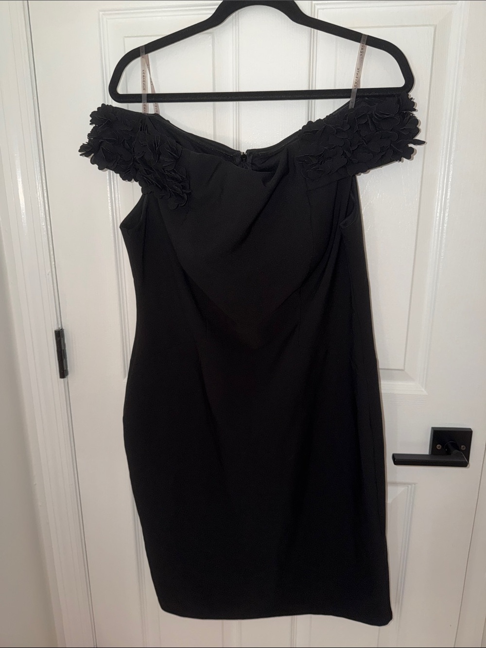 One-Shoulder Black Floral-Trim Dress